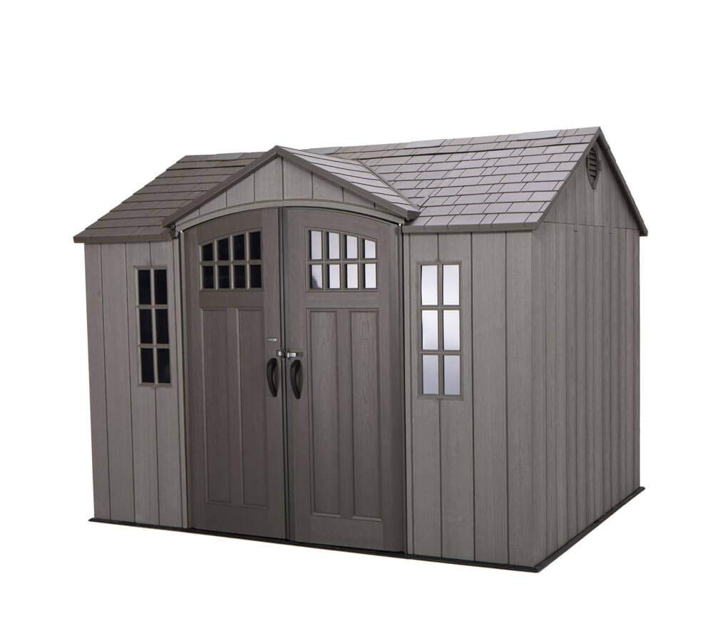 Lifetime 10 ft x 8 ft Outdoor Storage Shed – Heavy-Duty Resin Backyard Shed with Skylights, Windows, Steel-Reinforced Textured Walls