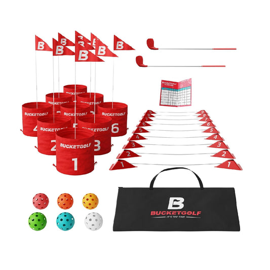 BUCKETGOLF 9 Hole Bundle with Clubs, Outdoor Golf Game for All Ages