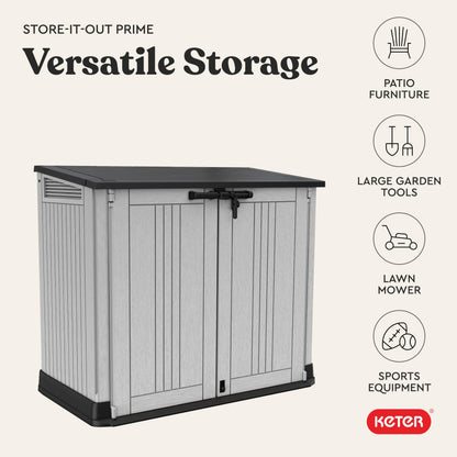 Keter Store-It-Out Prime 4.3 x 3.7 ft. Outdoor Resin Storage Shed with Easy Lift Hinges, Perfect for Yard Tools, Pool Toys and Garden Accessories, Grey