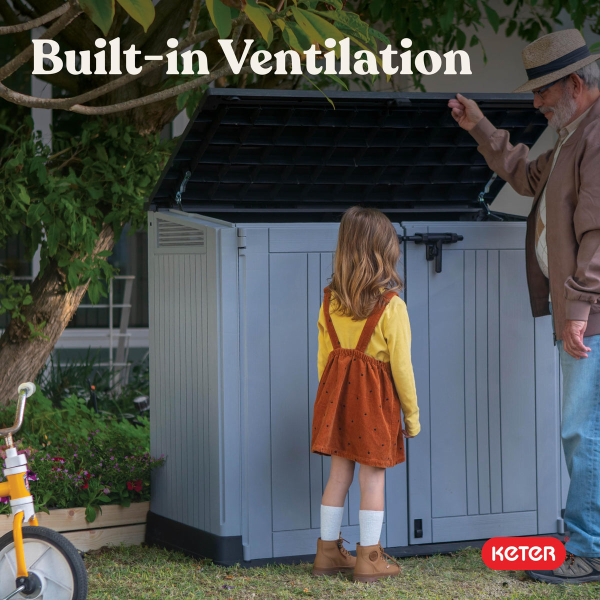 Keter Store-It-Out Prime 4.3 x 3.7 ft. Outdoor Resin Storage Shed with Easy Lift Hinges, Perfect for Yard Tools, Pool Toys and Garden Accessories, Grey