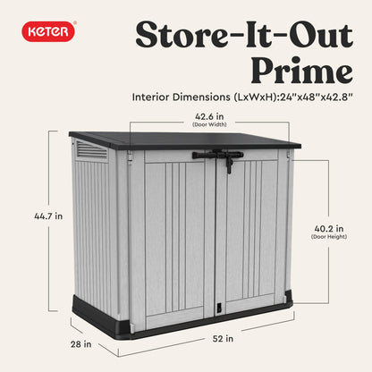 Keter Store-It-Out Prime 4.3 x 3.7 ft. Outdoor Resin Storage Shed with Easy Lift Hinges, Perfect for Yard Tools, Pool Toys and Garden Accessories, Grey