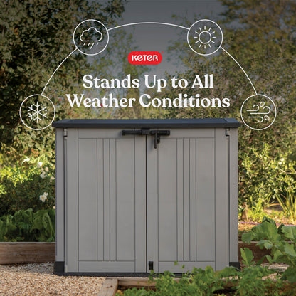 Keter Store-It-Out Prime 4.3 x 3.7 ft. Outdoor Resin Storage Shed with Easy Lift Hinges, Perfect for Yard Tools, Pool Toys and Garden Accessories, Grey