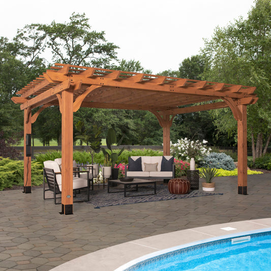 Backyard Discovery Beaumont 16' x 12' Traditional Cedar Wood Pergola Kit with Trellis Roof, All-Season Durability, High-Wind Rating, PowerPort, Shade for Outdoor Patio, Deck, Garden, and Entertaining