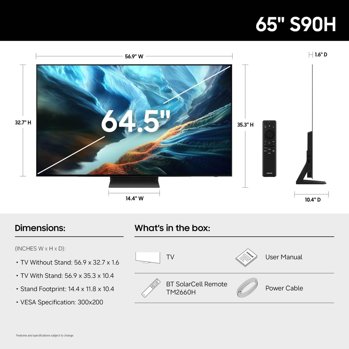 Samsung 65-inch S90H OLED TV - OLED HDR+ with Glare Free