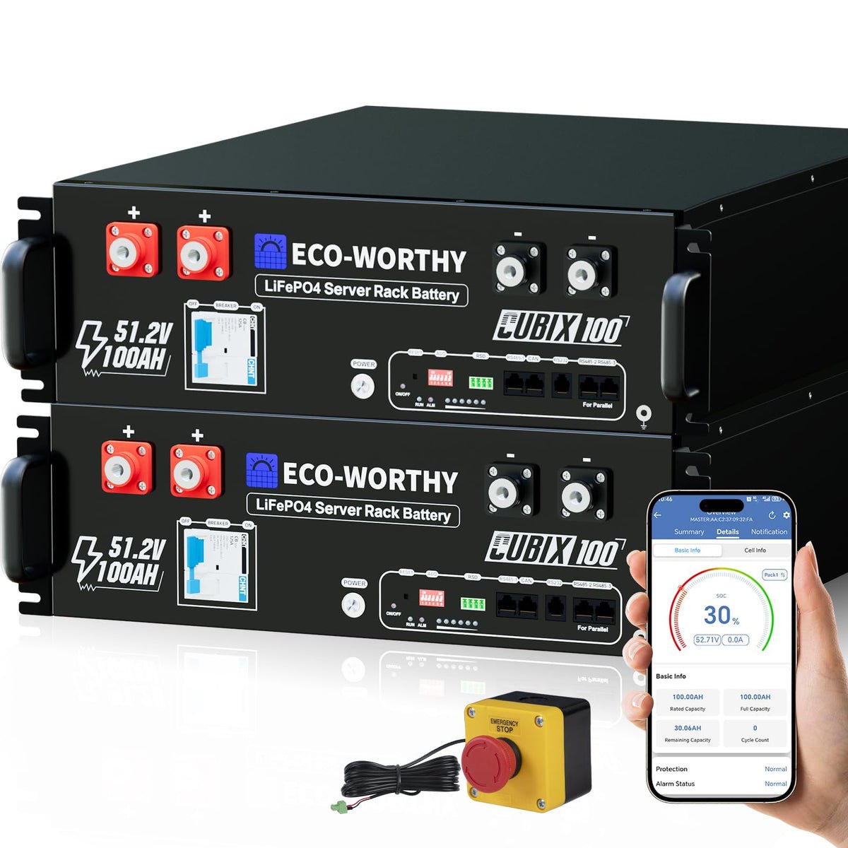 ECO-WORTHY Cubix100 48V 200Ah LiFePO4 Lithium UL9540 Server Rack Battery
