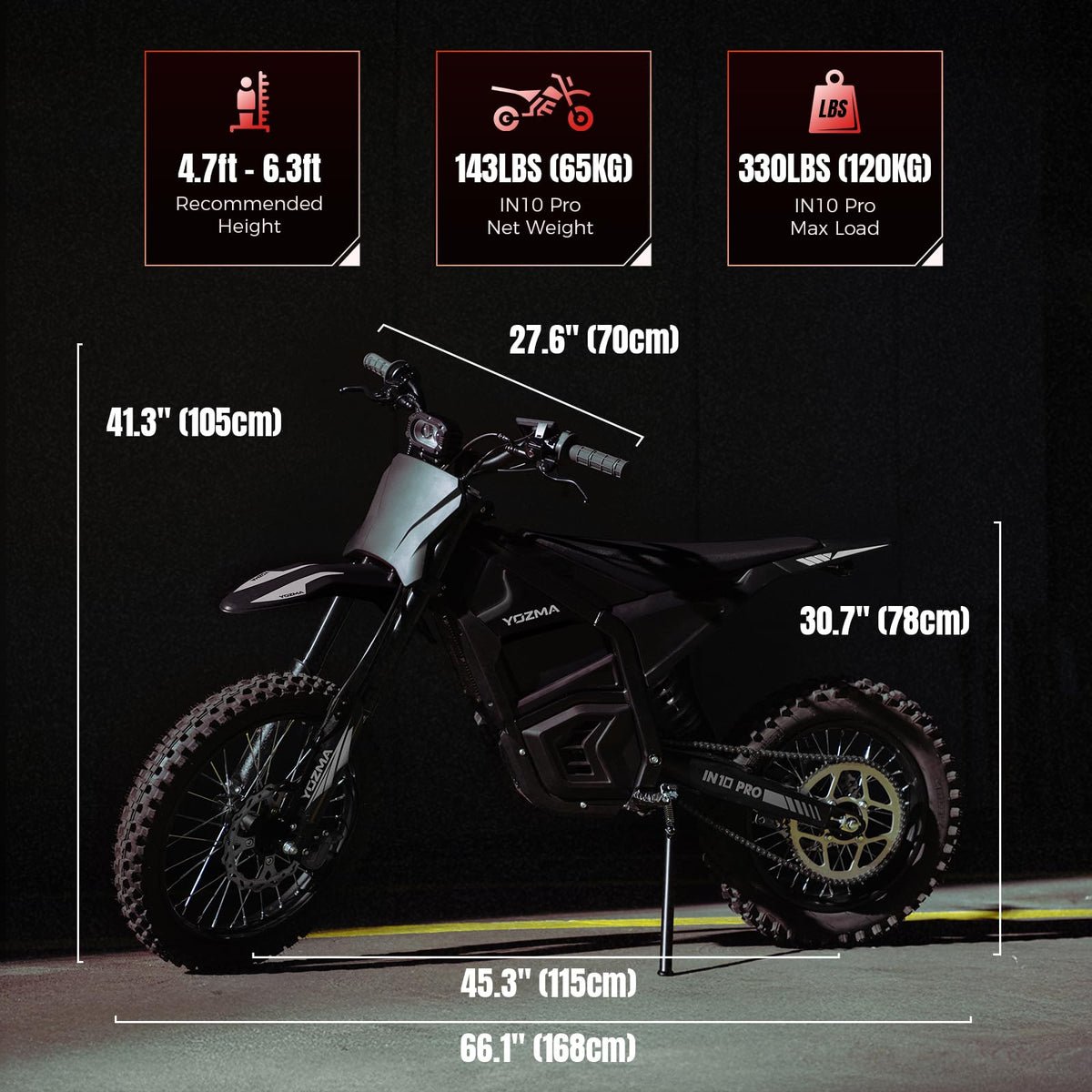 Yozma IN10 Pro EBike Dirt, 5500W, 50MPH, 60 Mi Range, 17"/14" Tires - Image 8