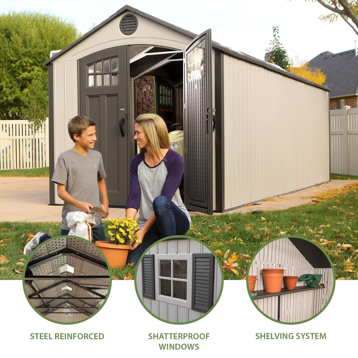 Lifetime shed dual-entry doors
