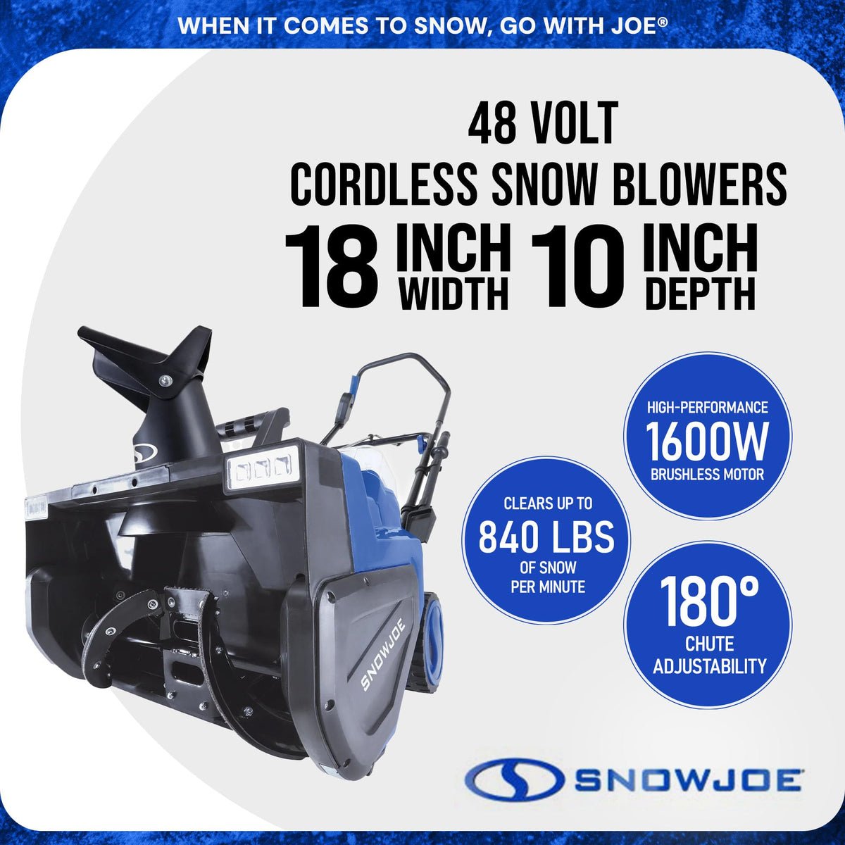 Snow Joe Cordless Snow Blower, 2X Batteries, Dual-Port Charger, 24V-X2-SB22 - clears a wide path