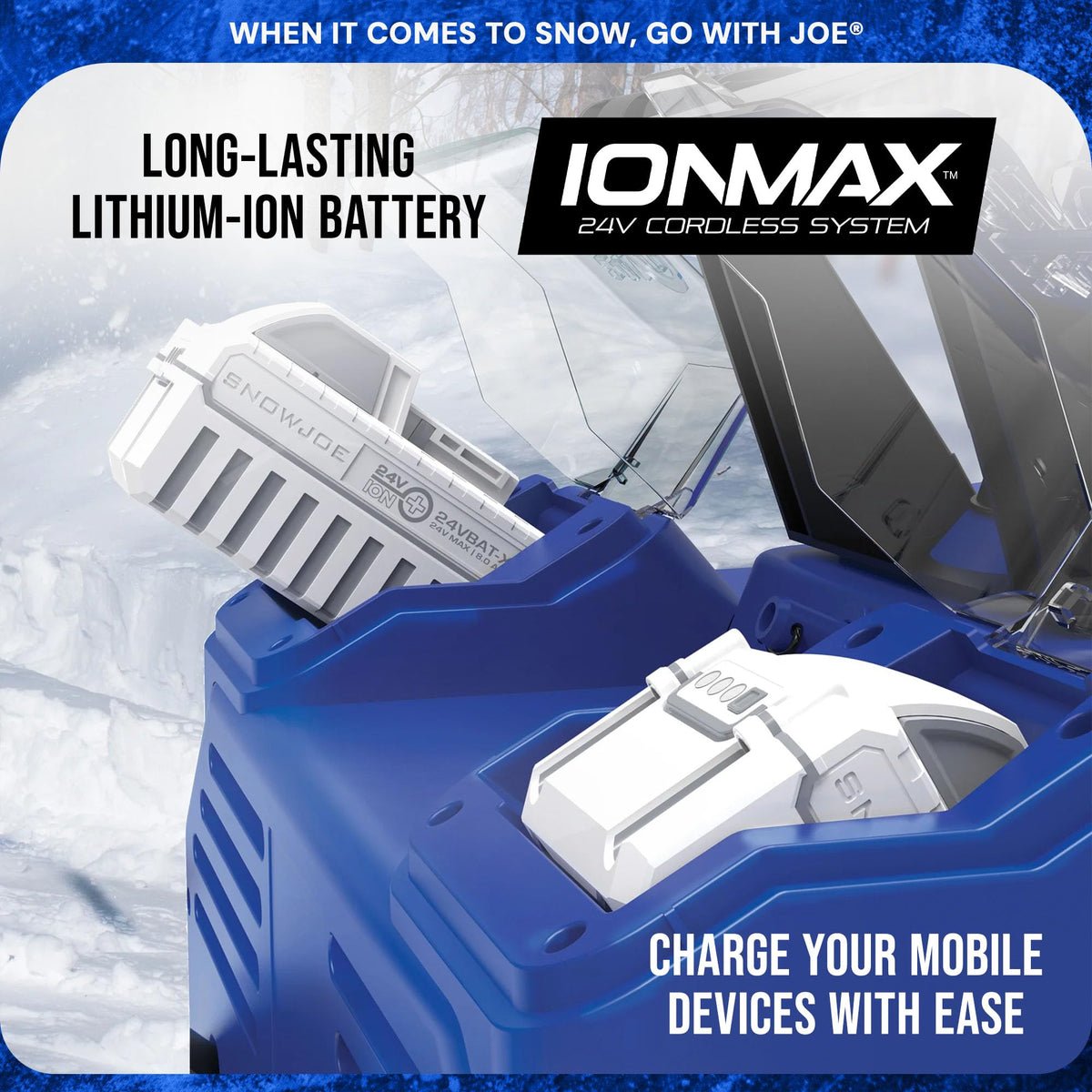 Snow Joe Cordless Snow Blower, 2X Batteries, Dual-Port Charger, 24V-X2-SB22 - precise snow control